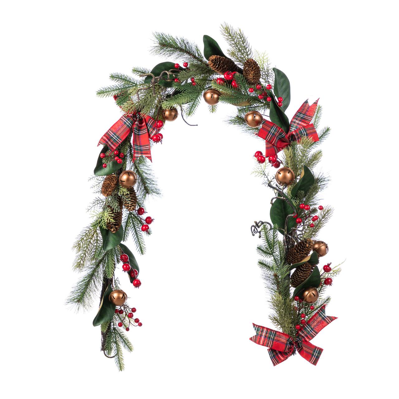Glitzhome® 6FT Christmas Bell, Pinecone & Berry Bow Garland